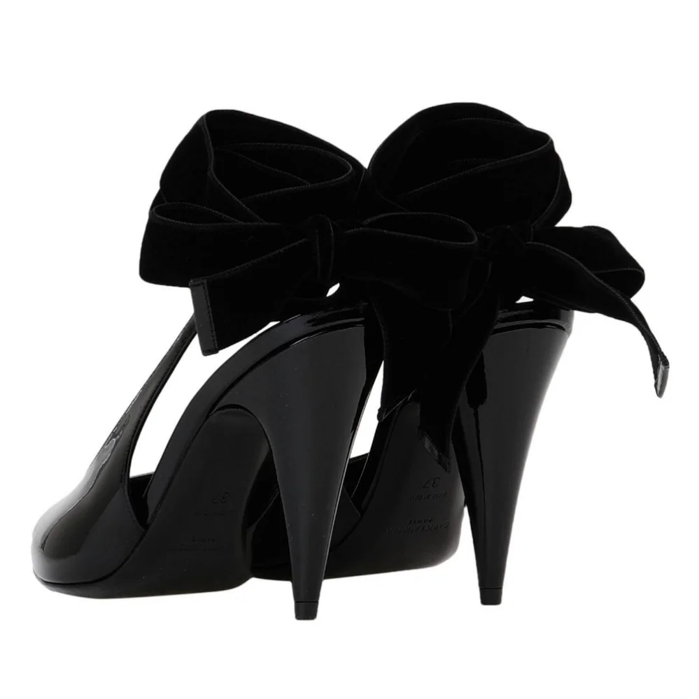 Saint Laurent Patent Leather Slingback Pointed Toe Lace Up Pumps Size 38… - Picture 3 of 12